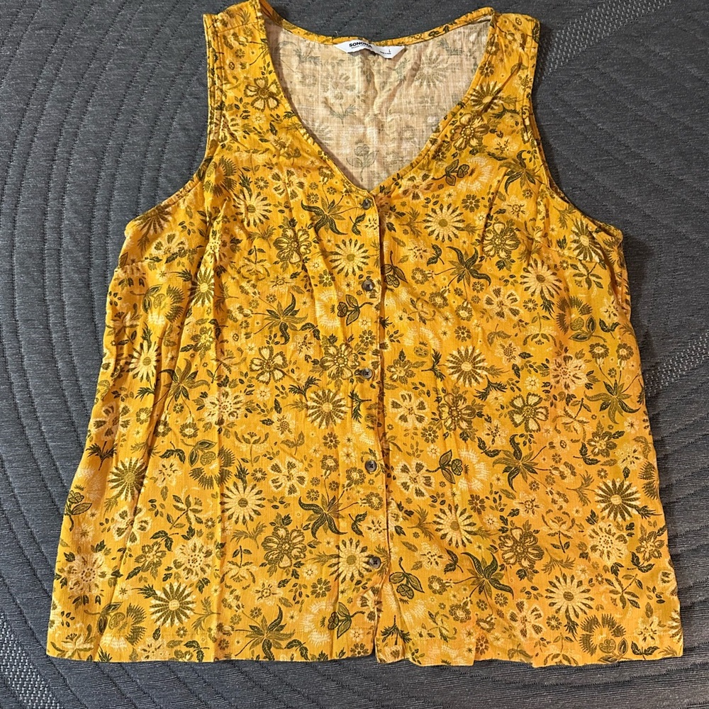 Women's Golden Yellow Floral Button-Front Tank Top